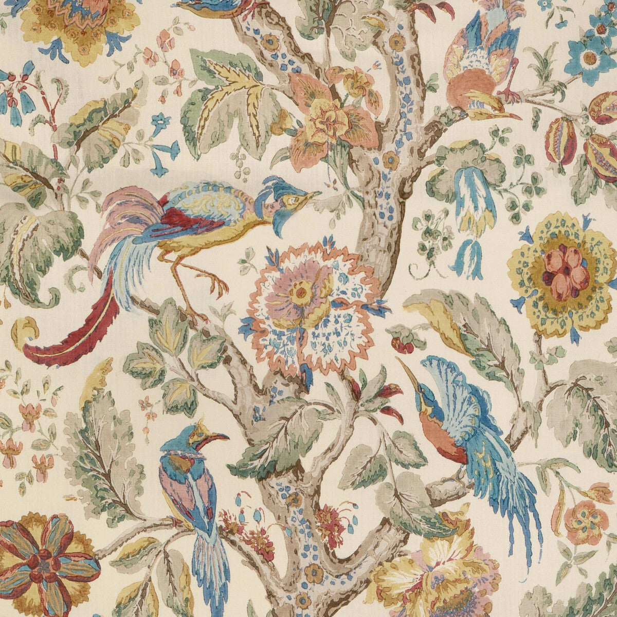 LEE JOFA 2023100.519.0 TREE OF LIFE DENIM/BERRY Fabric - Eade's Wallpaper