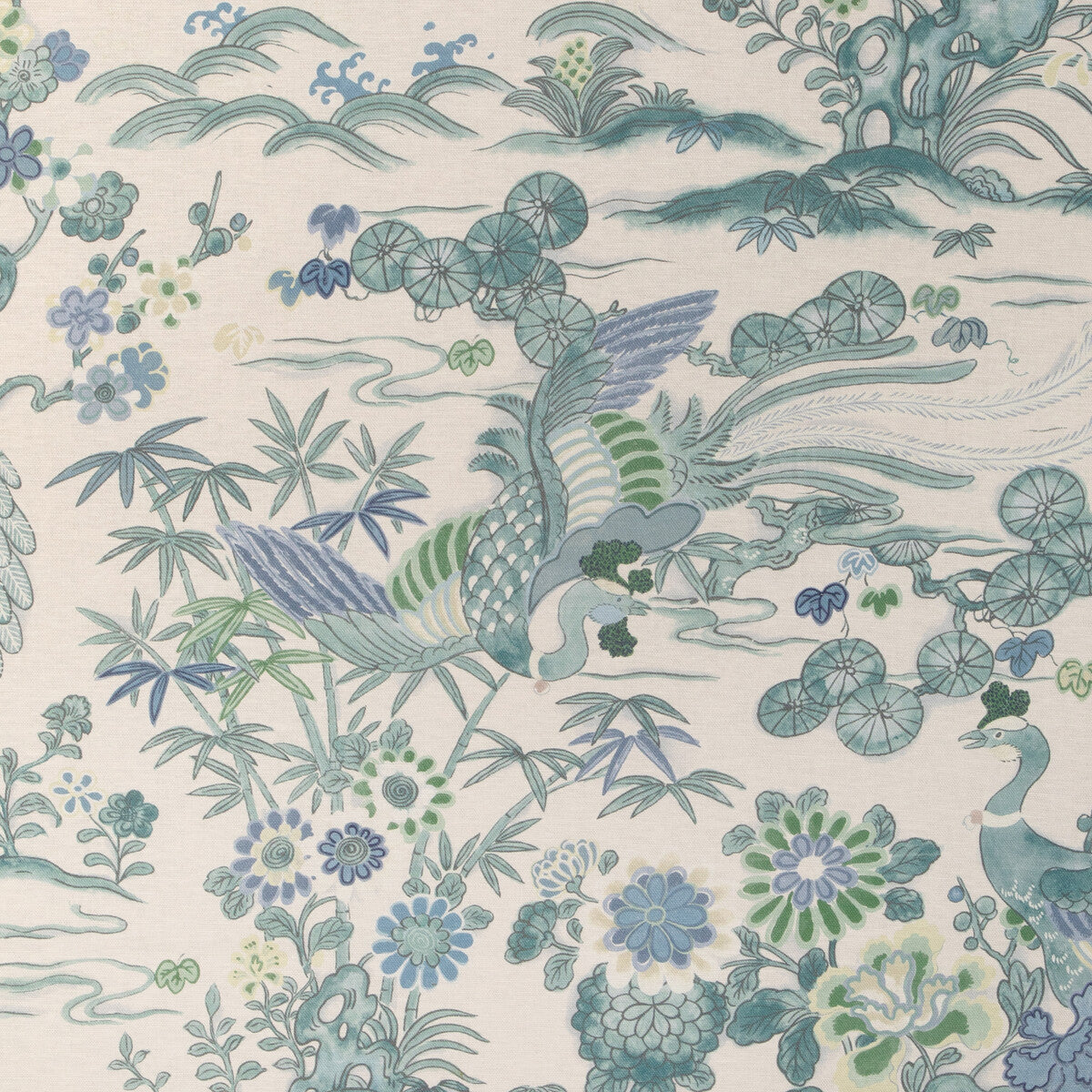 LEE JOFA 2023139.353.0 SAKURA PRINT TEAL Fabric - Eade's Wallpaper