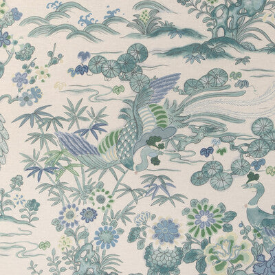 LEE JOFA 2023139.353.0 SAKURA PRINT TEAL Fabric - Eade's Wallpaper