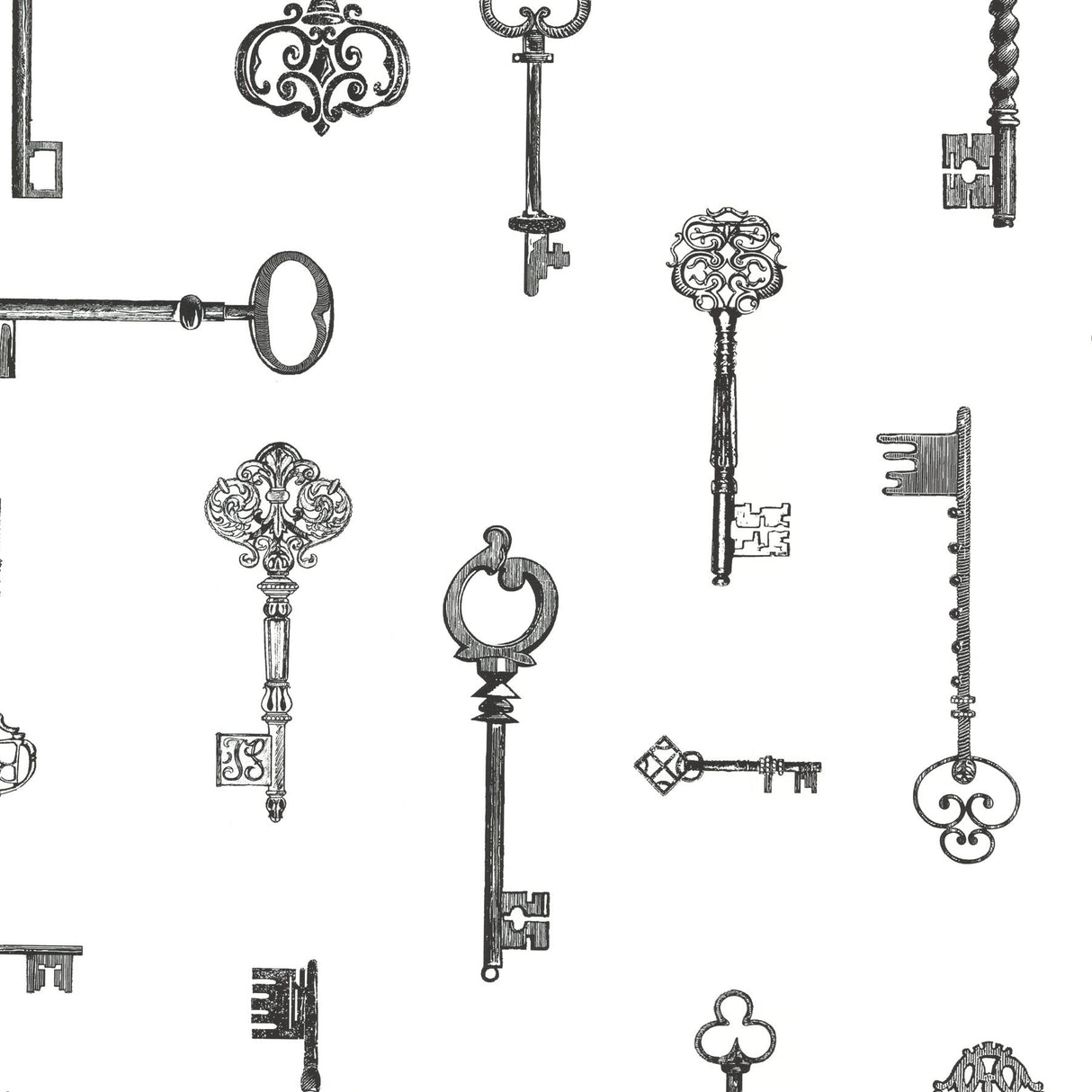 Brewster 2532-20423 Addison Black Vintage Keys Wallpaper