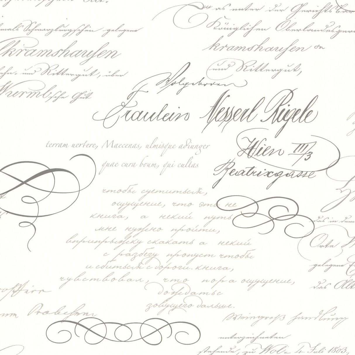 Brewster 2532-20459 Ferdinand Slate Poetic Script Wallpaper