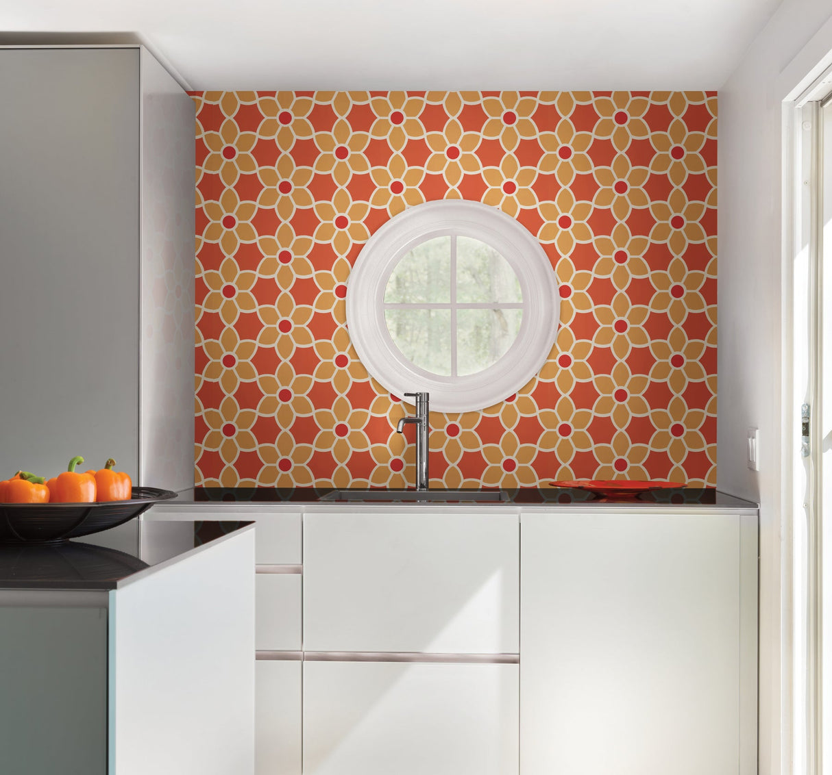 Beacon House 2535-20609 Blossom Red Geometric Floral Wallpaper