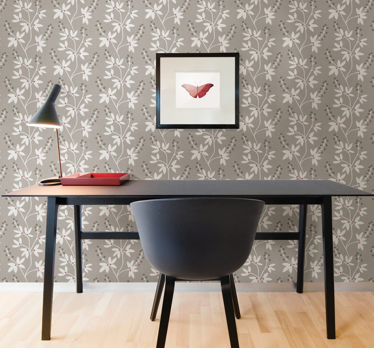 Beacon House 2535-20611 Currant Grey Botanical Trail Wallpaper