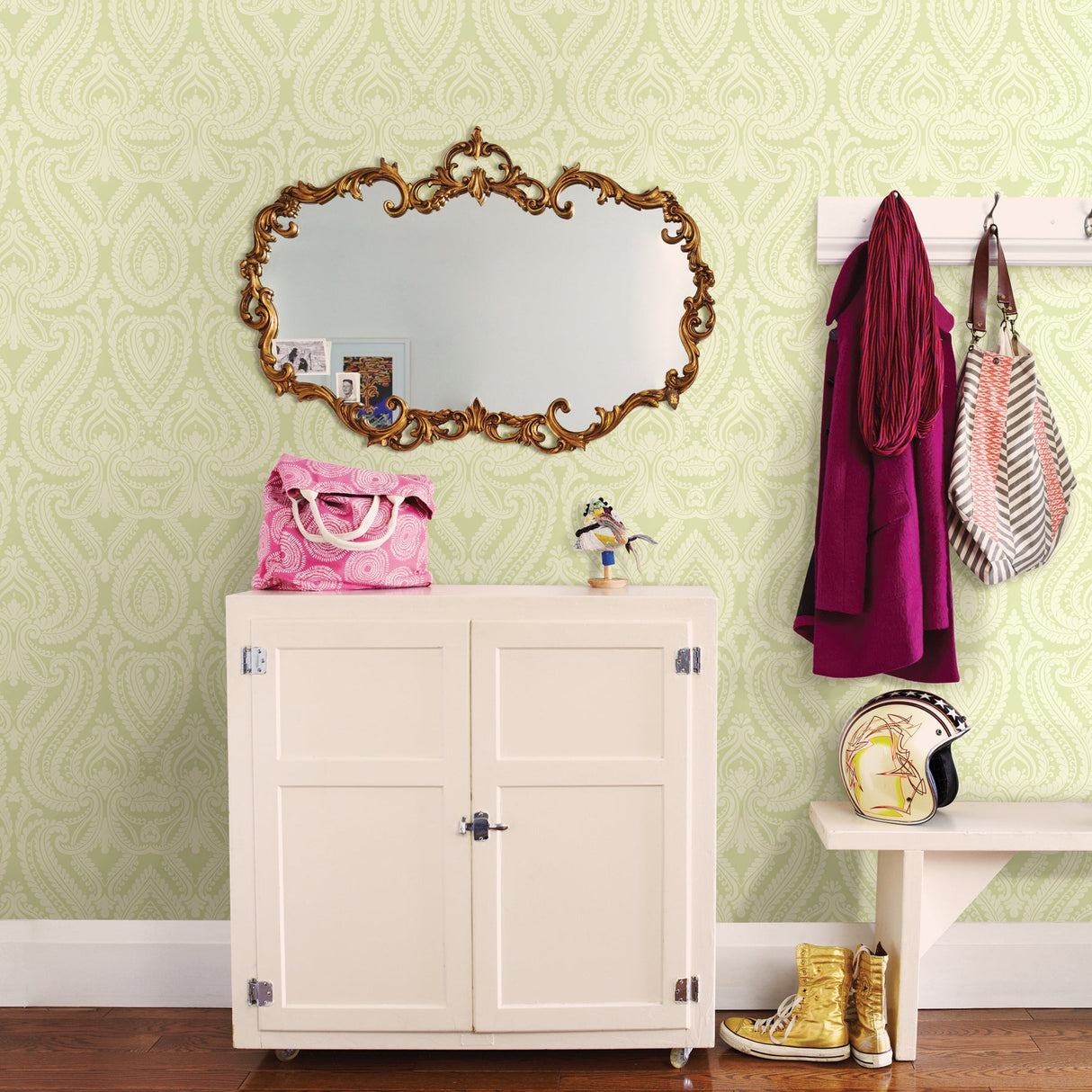 Beacon House 2535-20623 Imperial Green Modern Damask Wallpaper