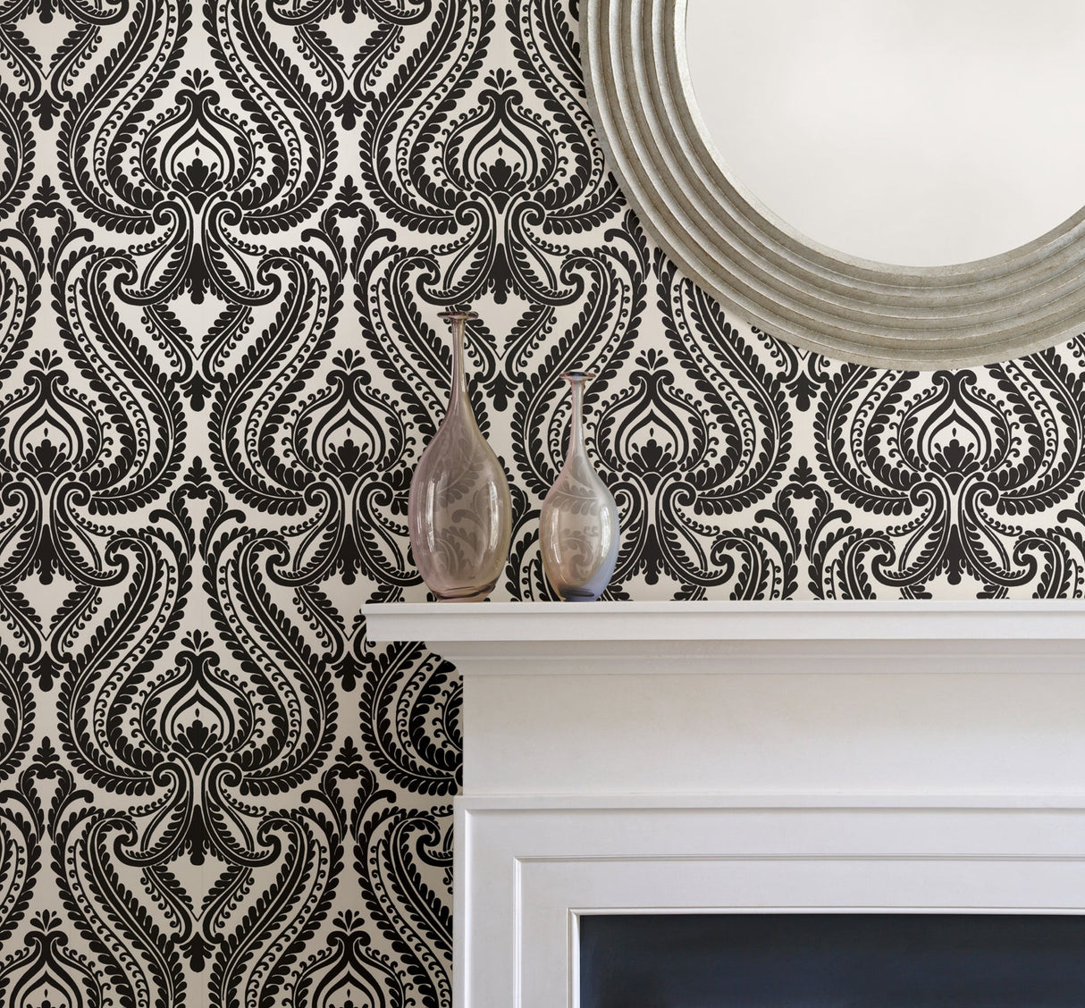 Beacon House 2535-20625 Imperial Black Modern Damask Wallpaper