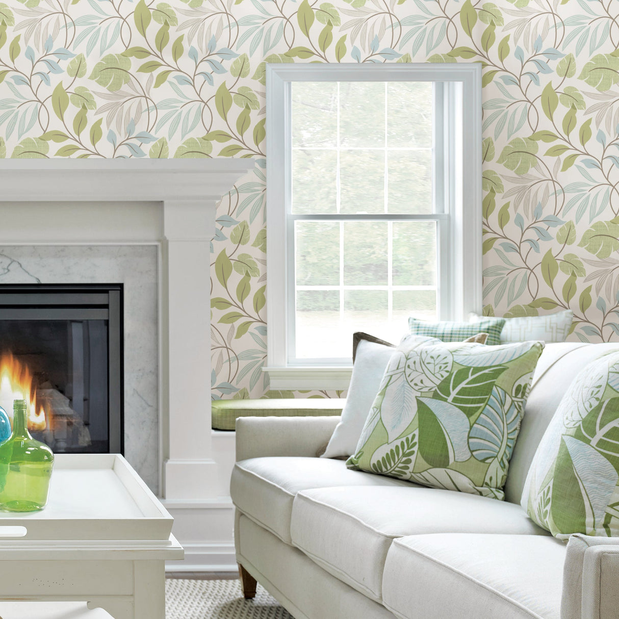 Beacon House 2535-20627 Eden Green Modern Leaf Trail Wallpaper