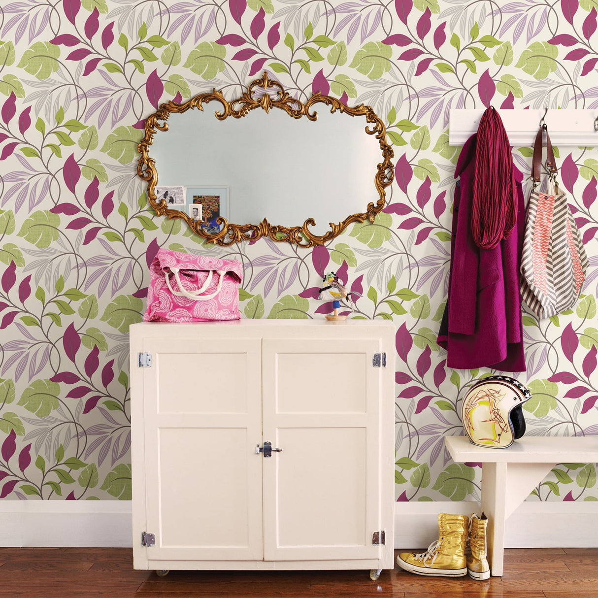 Beacon House 2535-20630 Eden Purple Modern Leaf Trail Wallpaper