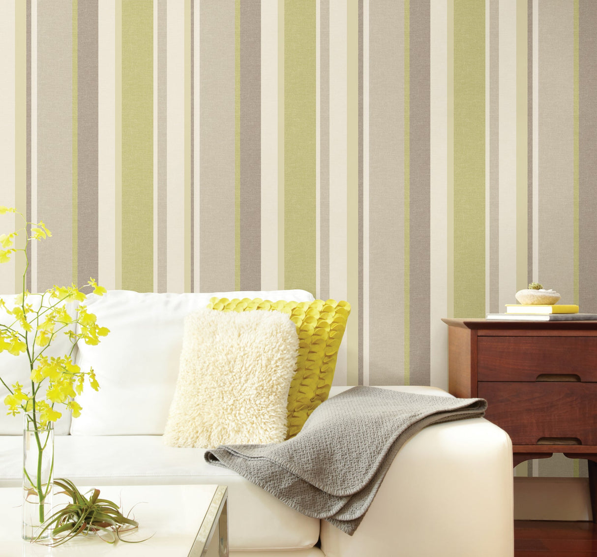 Beacon House 2535-20631 Raya Green Linen Stripe Wallpaper