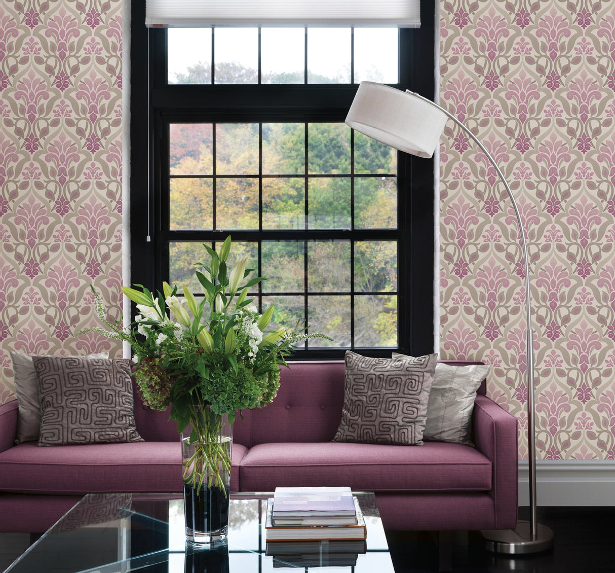 Beacon House 2535-20645 Fusion Purple Ombre Damask Wallpaper