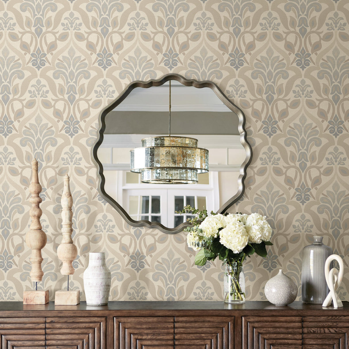 Beacon House 2535-20646 Fusion Blue Ombre Damask Wallpaper