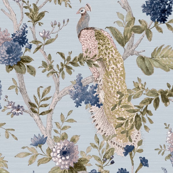 Galerie 25756 Blue Pavone Platino - Eade's Wallpaper