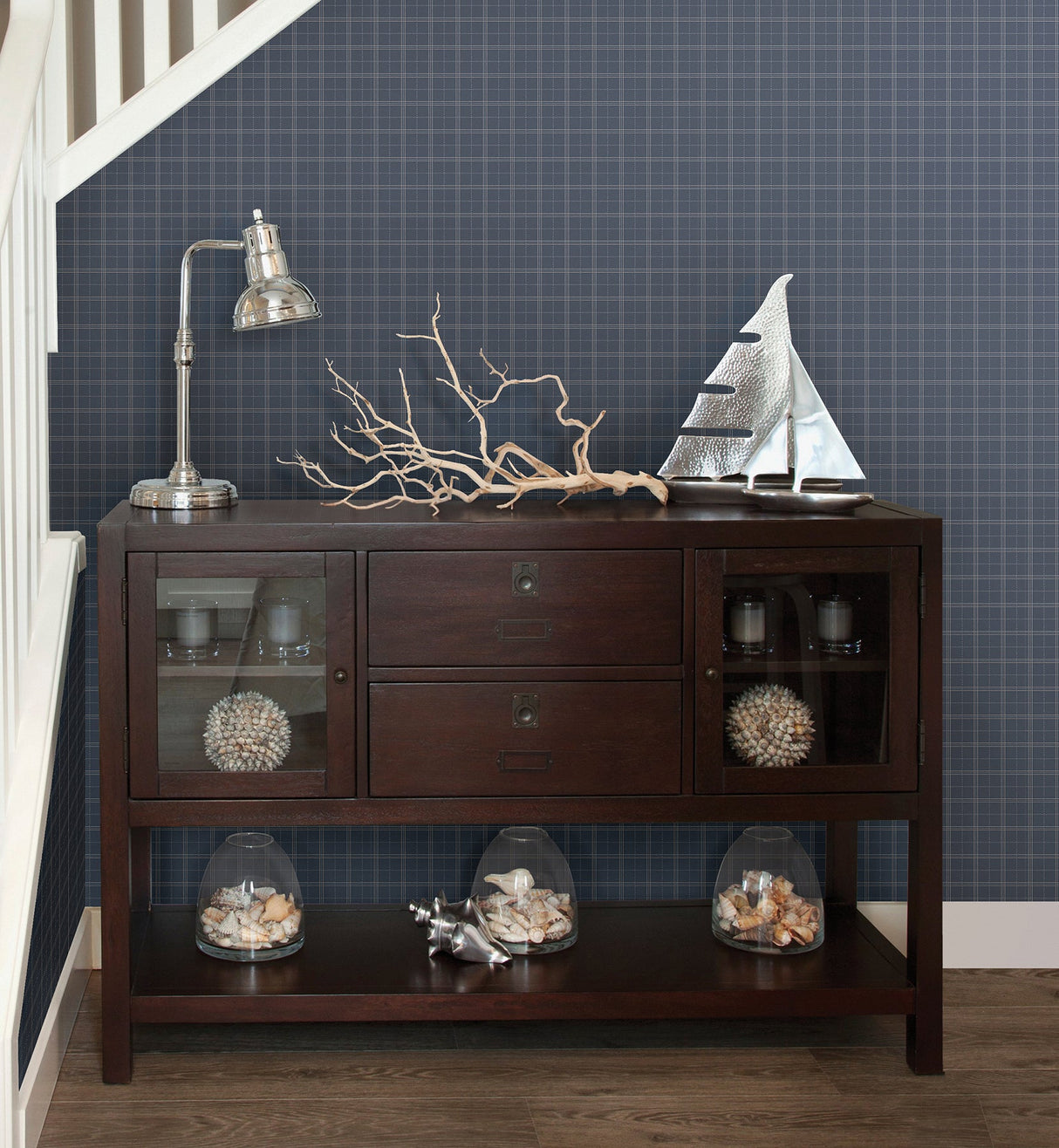 Beacon House 2604-21205 Meridian Navy Nautical Plaid Wallpaper