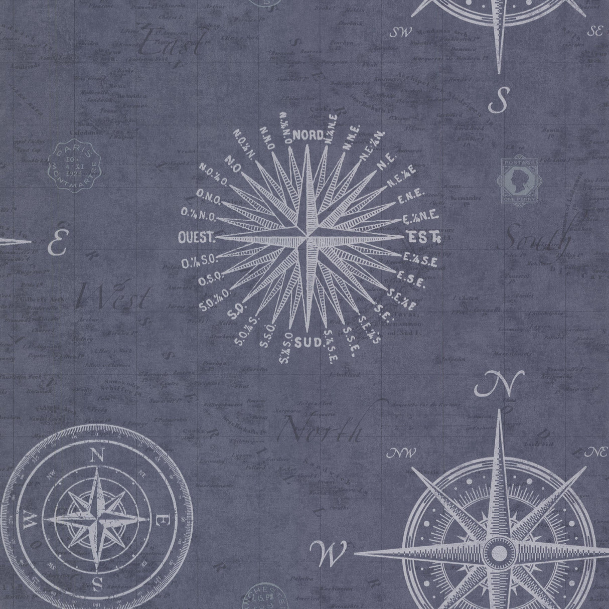 Beacon House 2604-21213 Navigate Ocean Vintage Compass Wallpaper