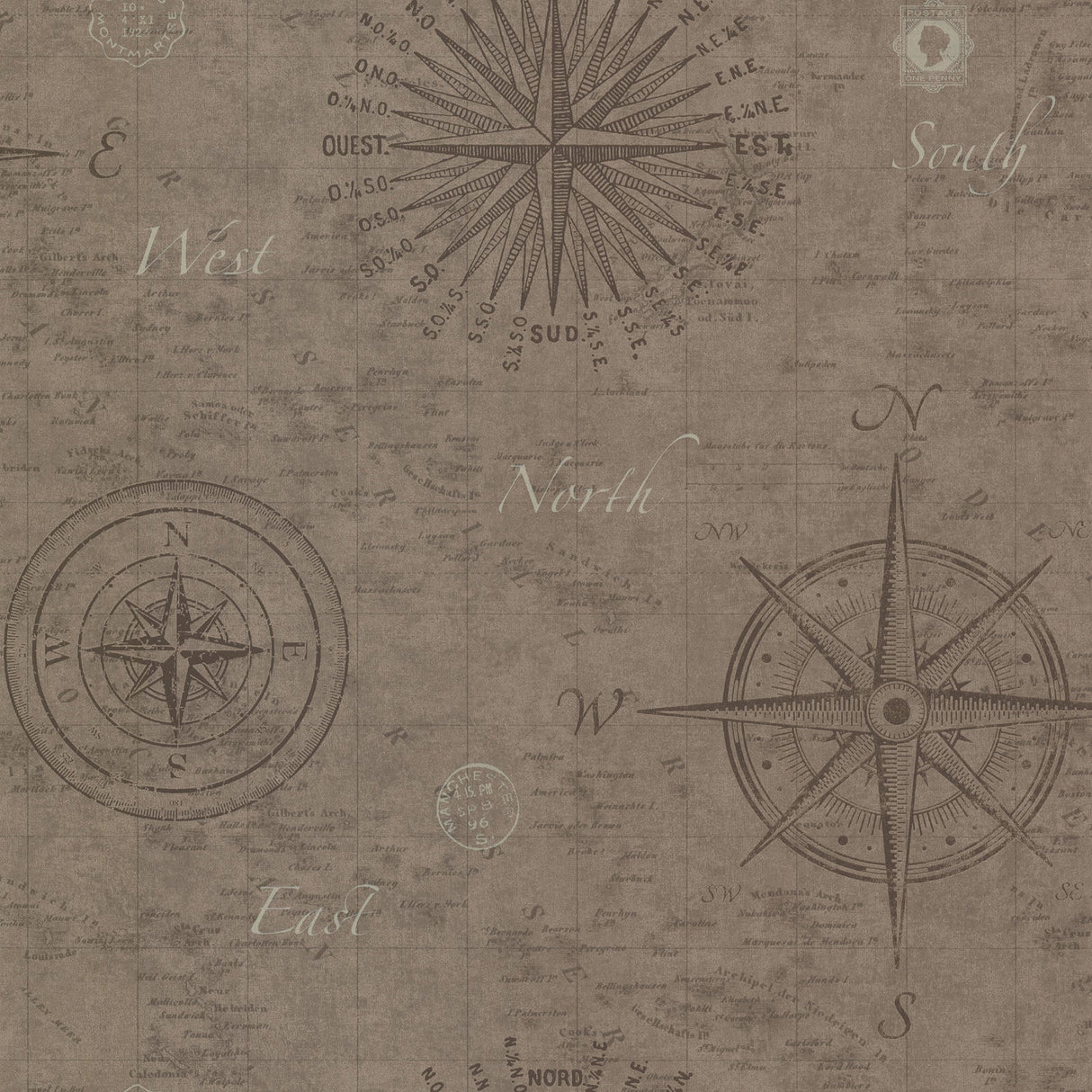 Beacon House 2604-21214 Navigate Wheat Vintage Compass Wallpaper