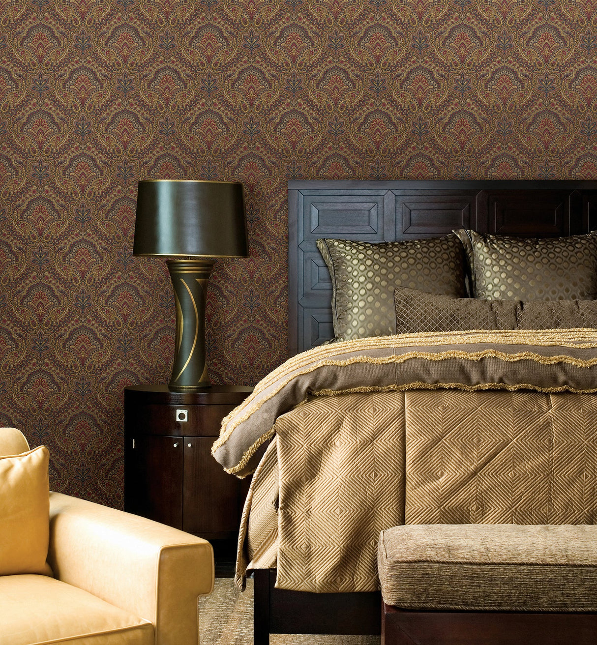 Beacon House 2604-21217 Cypress Ink Paisley Damask Wallpaper