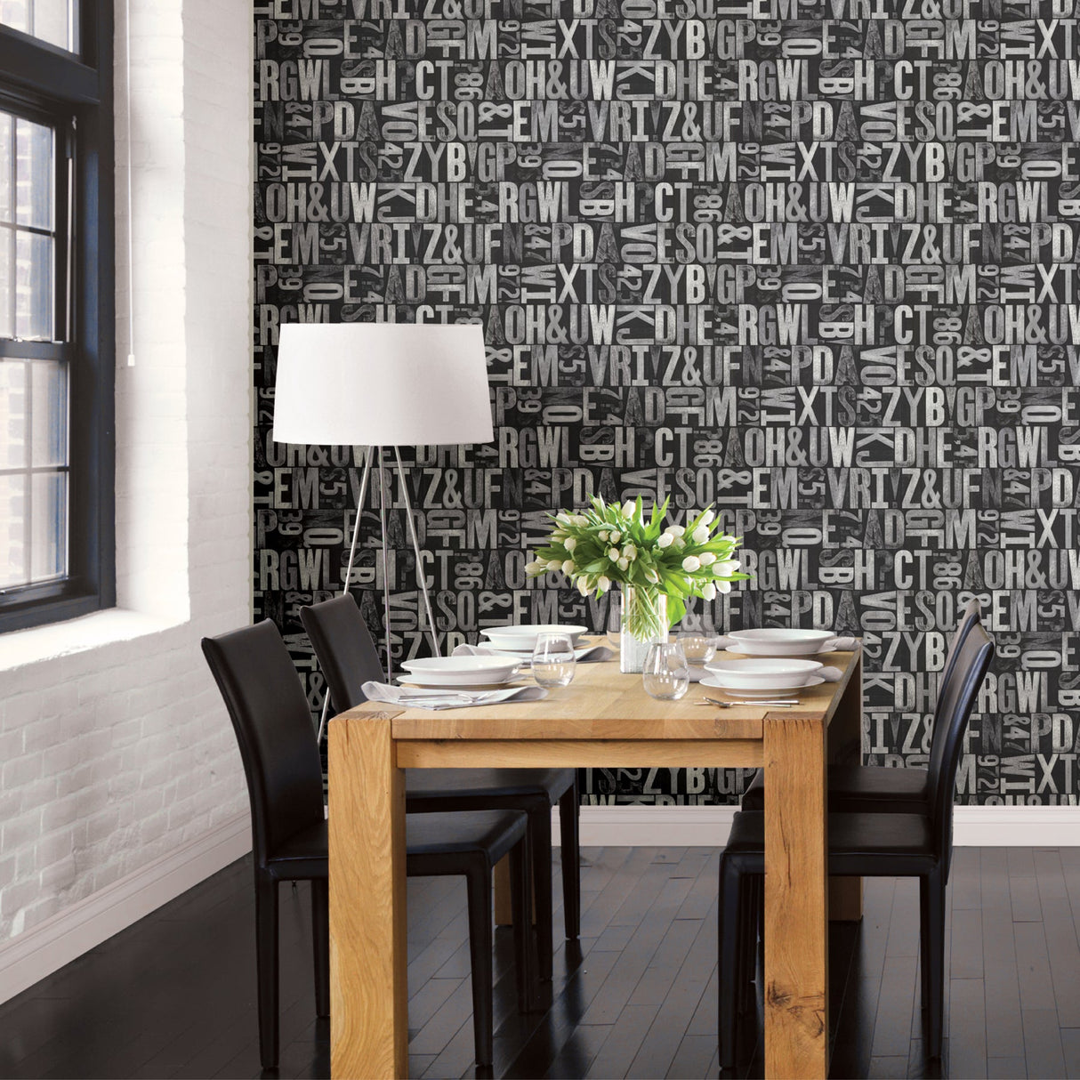 Beacon House 2604-21251 Letterpress Silver Typography Wallpaper