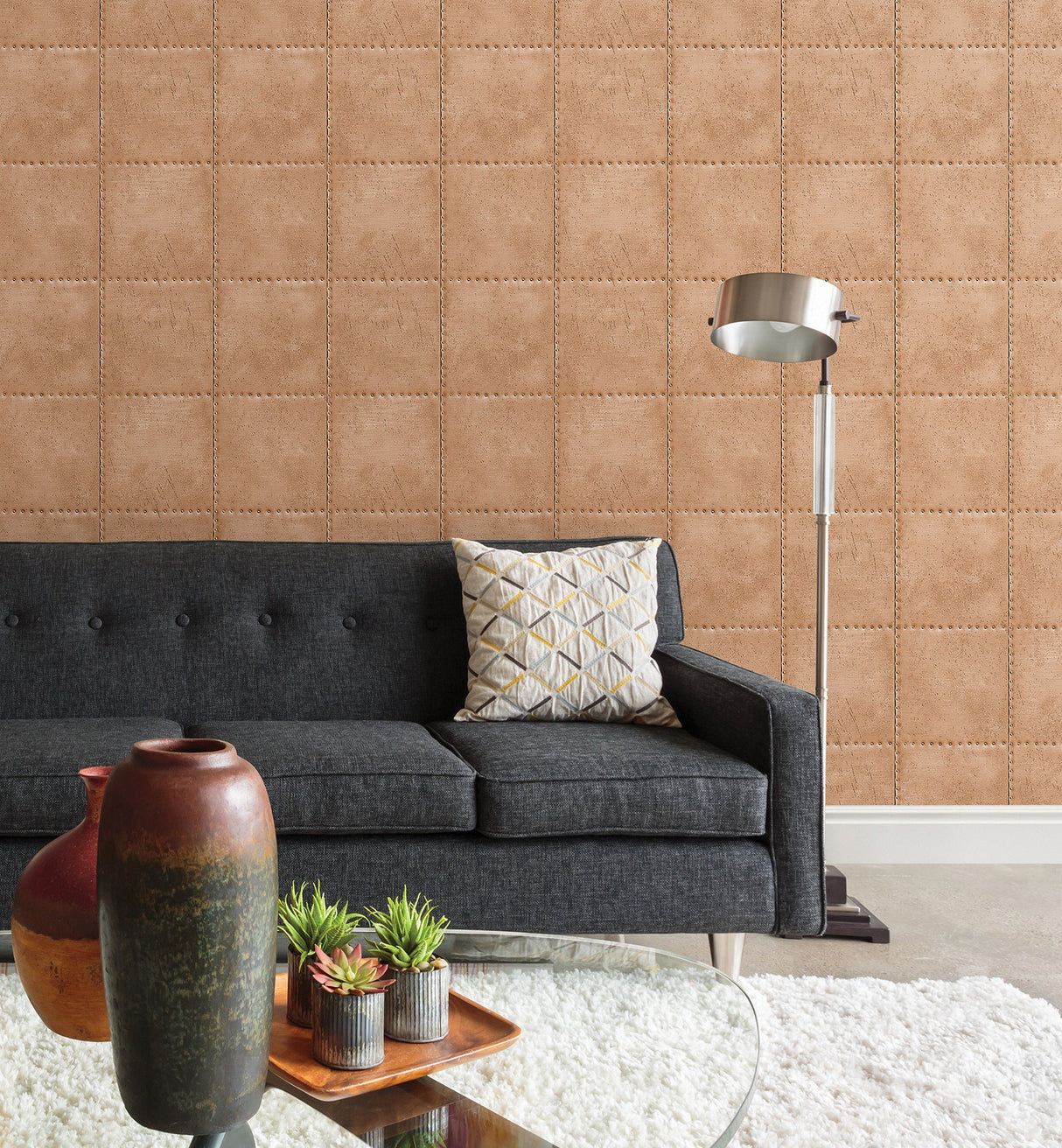 Beacon House 2604-21253 Riveted Copper Industrial Tile Wallpaper