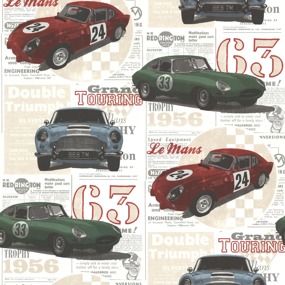 Beacon House 2604-21262 Road Trip Multicolor Antique Cars Wallpaper