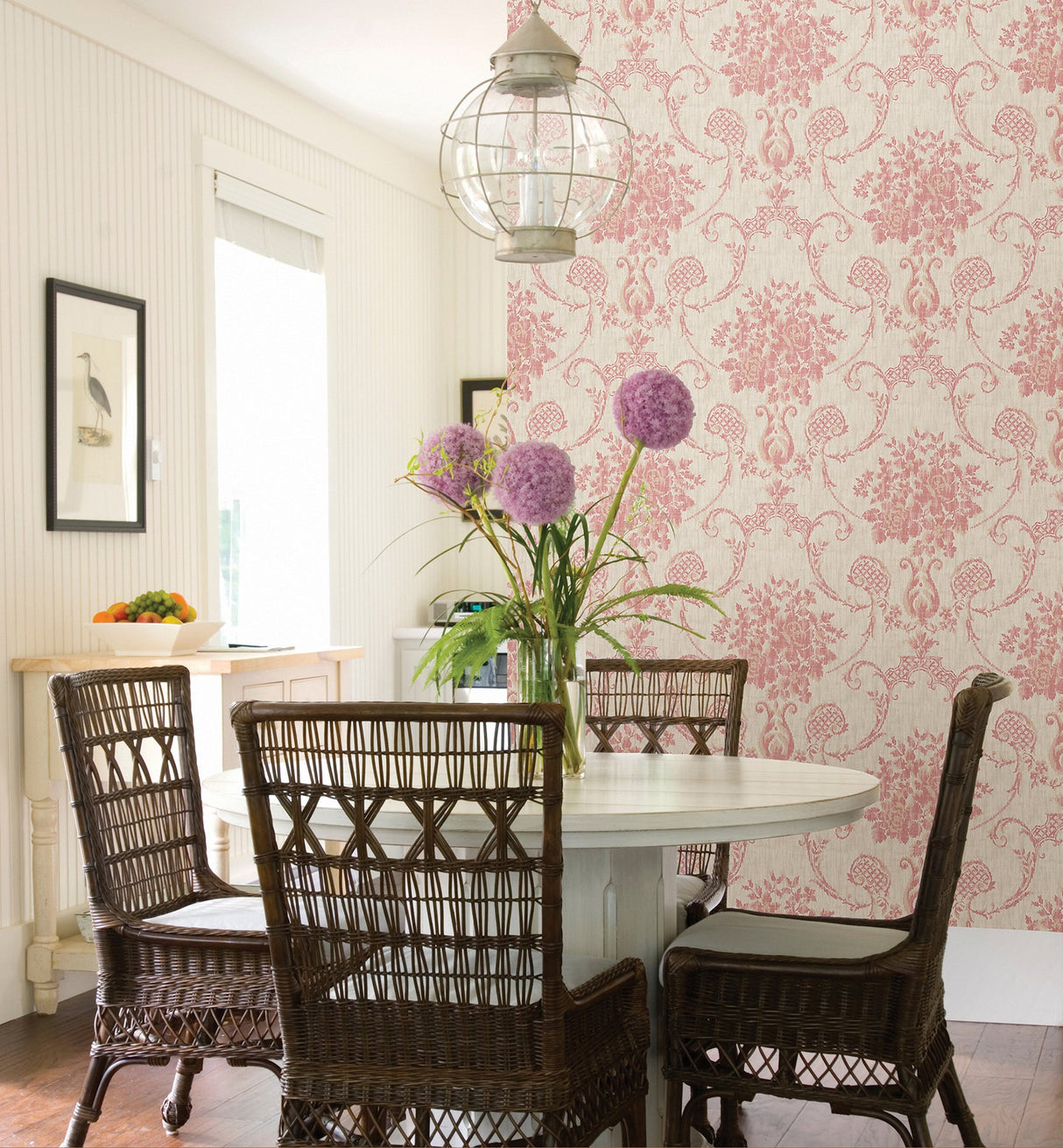 Beacon House 2614-21027 Marais Pink Ikat Damask Wallpaper