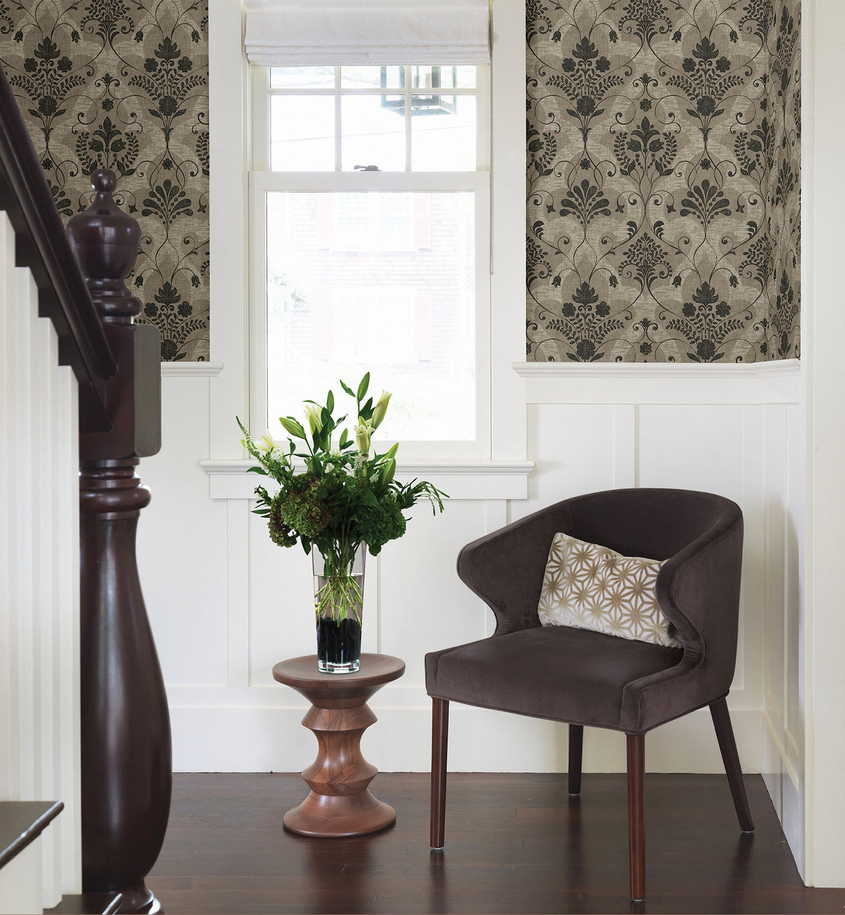 Beacon House 2614-21037 Andalusia Black Damask Wallpaper
