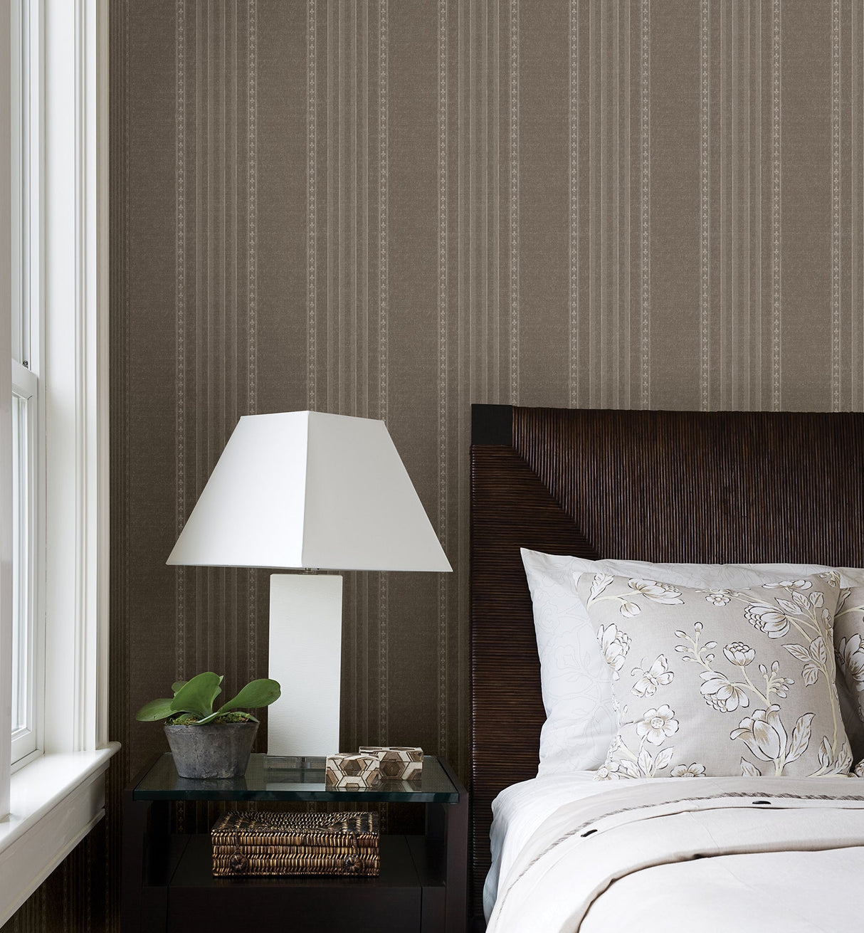 Beacon House 2614-21045 Adria Chocolate Jacquard Stripe Wallpaper