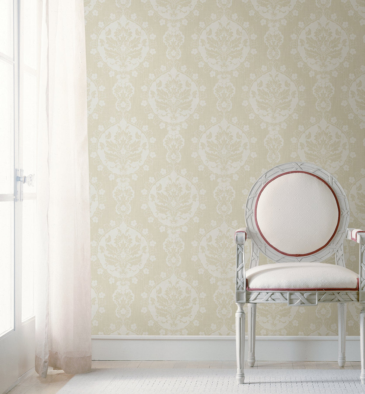 Beacon House 2614-21059 Lourdes Champagne Damask Medallion Wallpaper