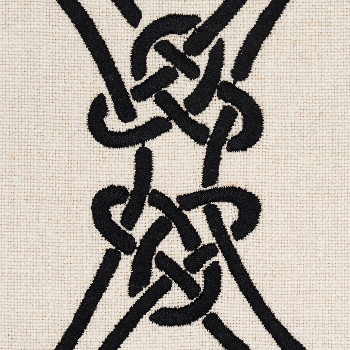 Schumacher Gordian Weave Ebony On Greige Fabric