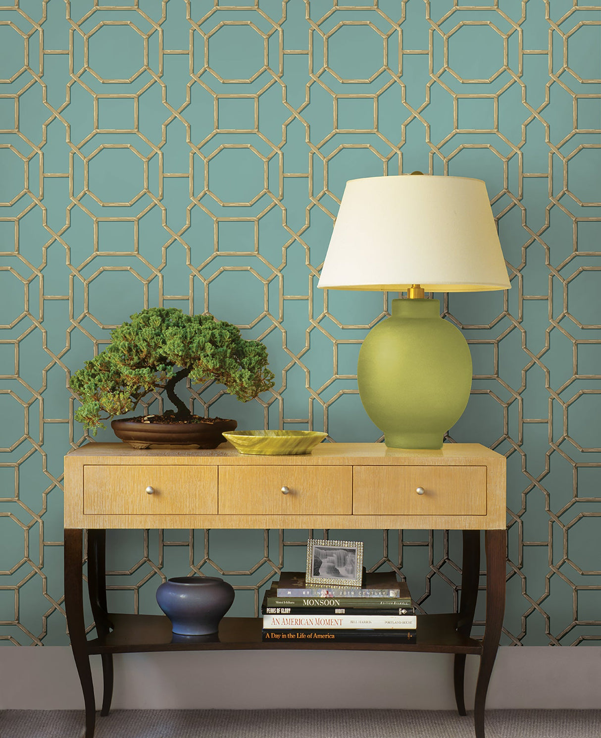 Beacon House 2669-21737 Summer Turquoise Trellis Wallpaper