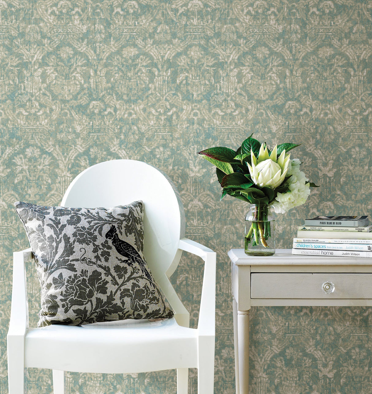Beacon House 2669-21752 Lotus Turquoise Damask Wallpaper