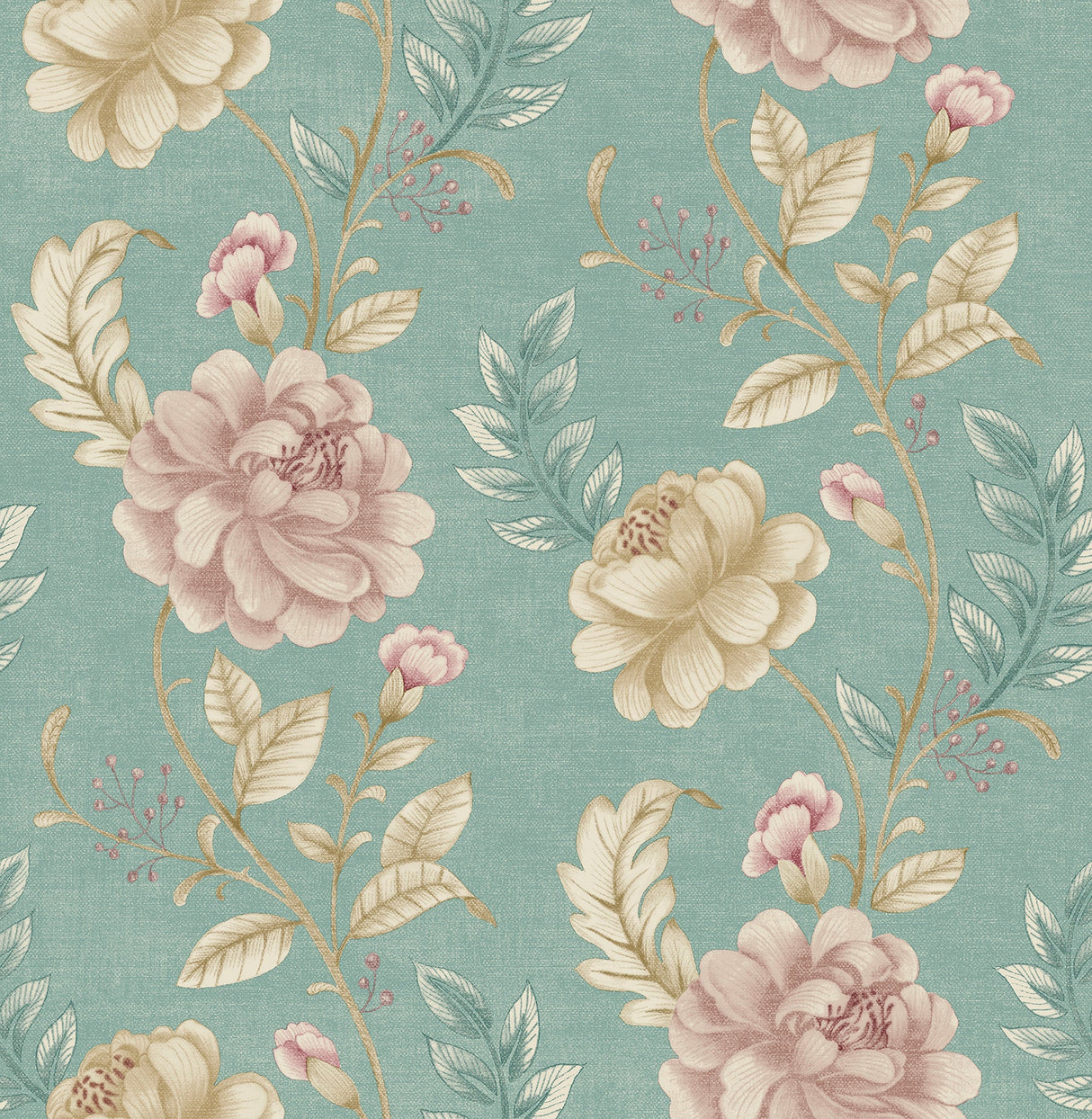 Beacon House 2669-21756 Summer Palace Turquoise Floral Trail Wallpaper