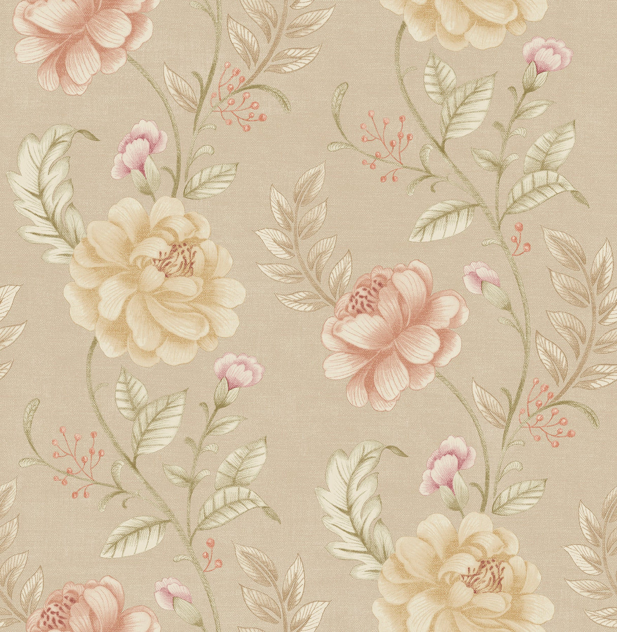Beacon House 2669-21757 Summer Palace Taupe Floral Trail Wallpaper