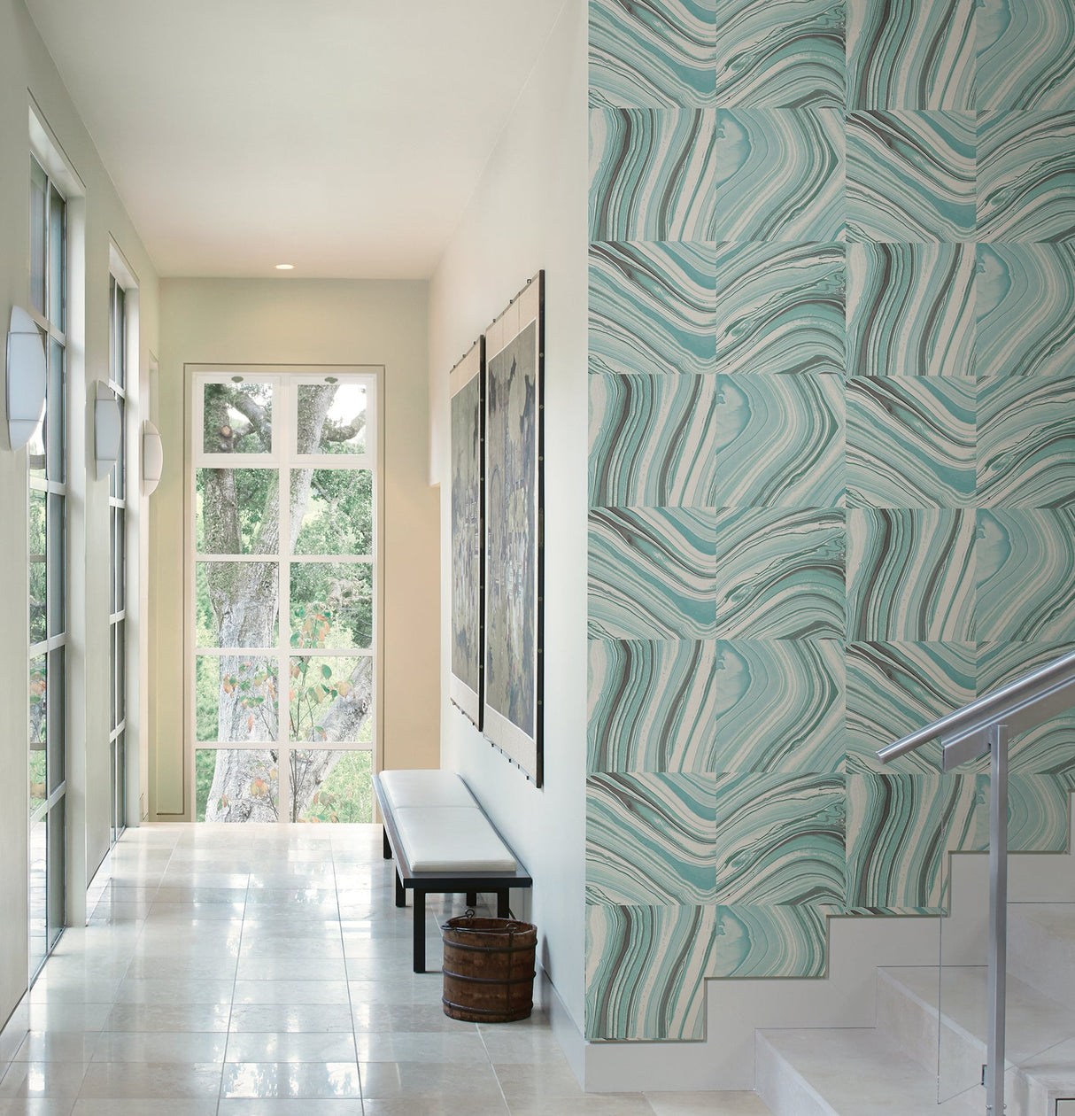 Kenneth James 2671-22401 Agate Aqua Stone Wallpaper