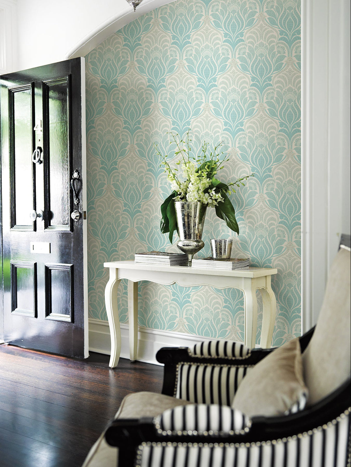 Kenneth James 2671-22402 Twill Aqua Damask Wallpaper