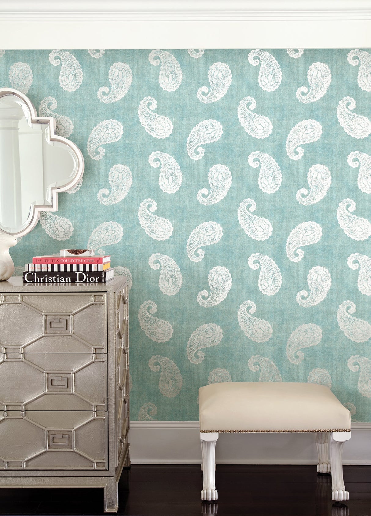 Kenneth James 2671-22415 Kashmir Teal Paisley Wallpaper