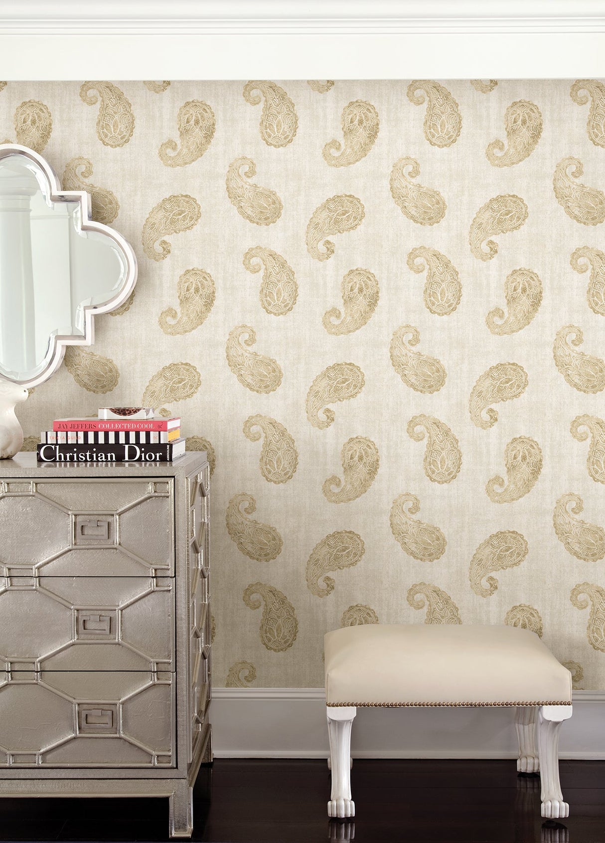 Kenneth James 2671-22417 Kashmir Cream Paisley Wallpaper