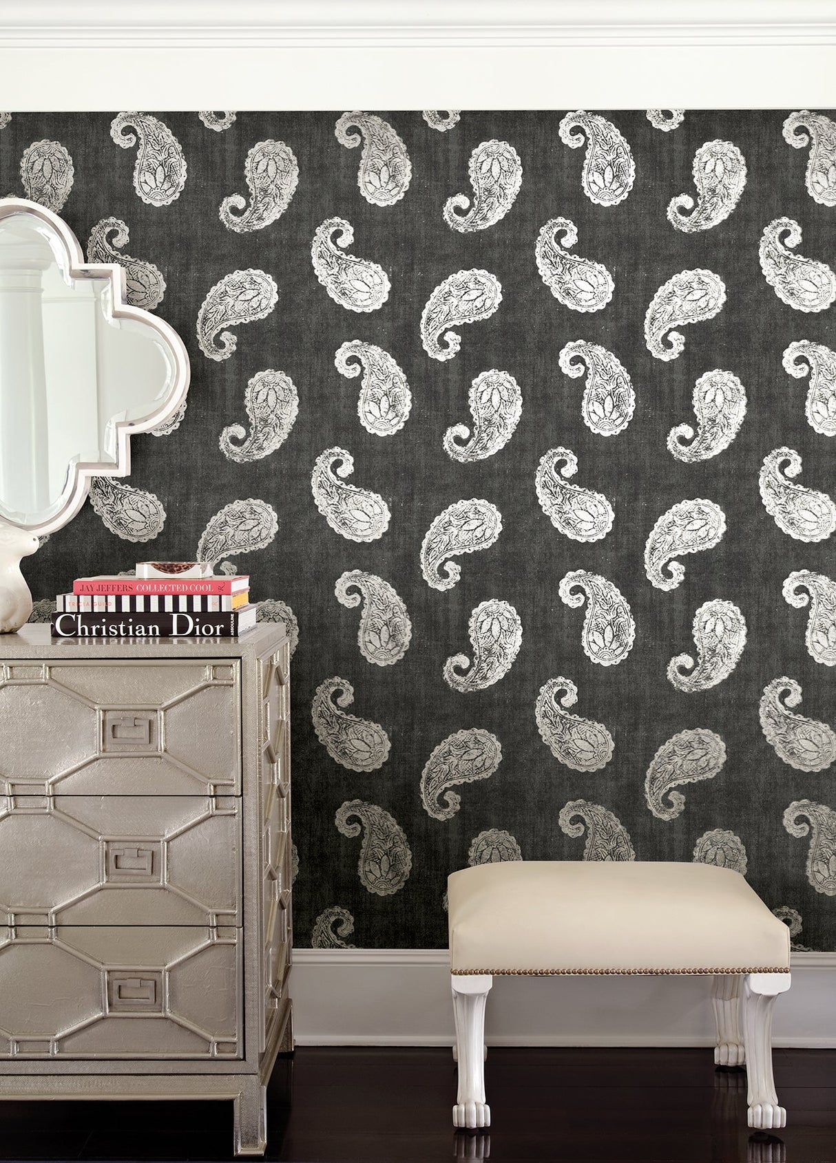 Kenneth James 2671-22419 Kashmir Charcoal Paisley Wallpaper