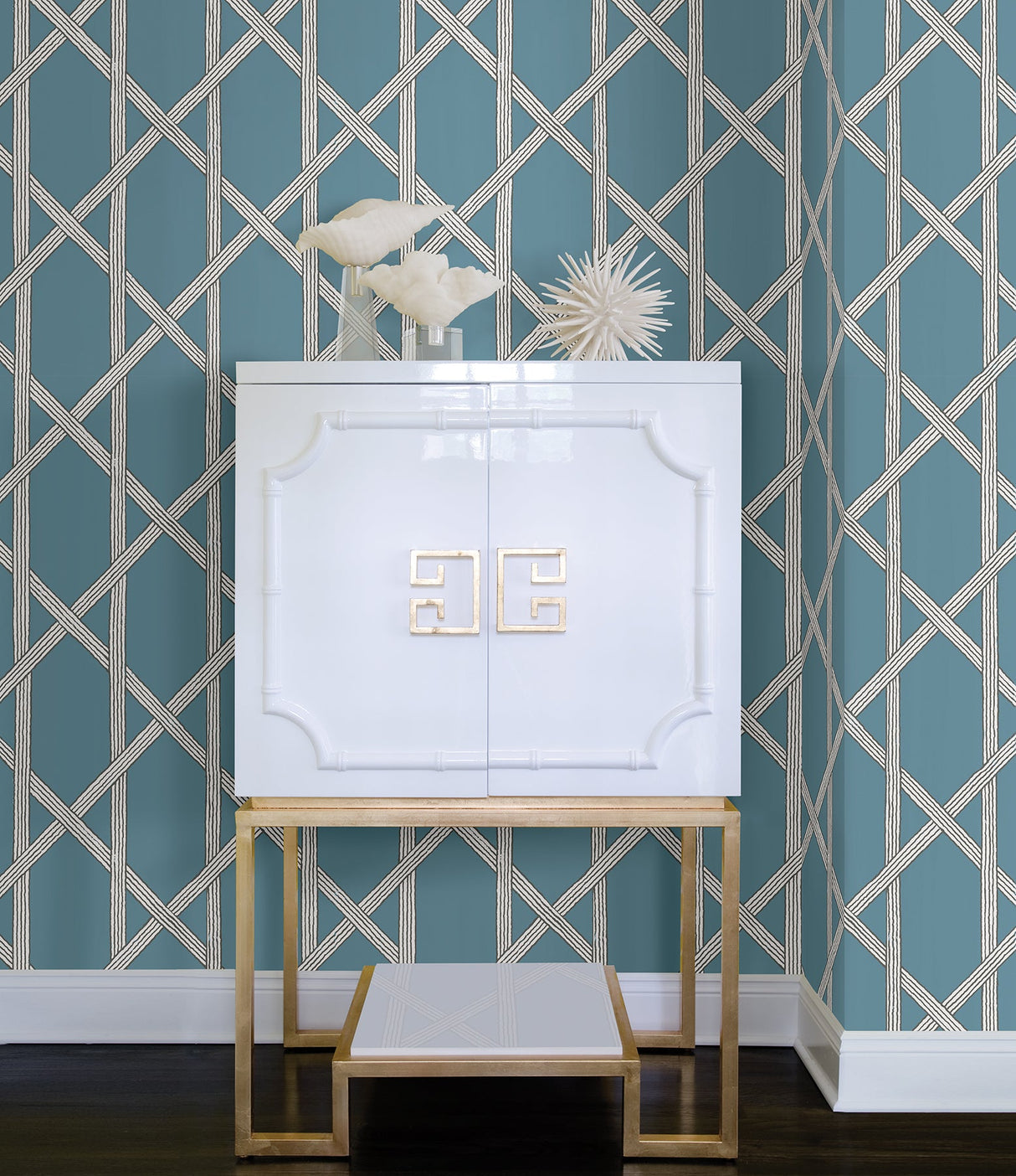 Kenneth James 2671-22422 Mandara Blue Trellis Wallpaper