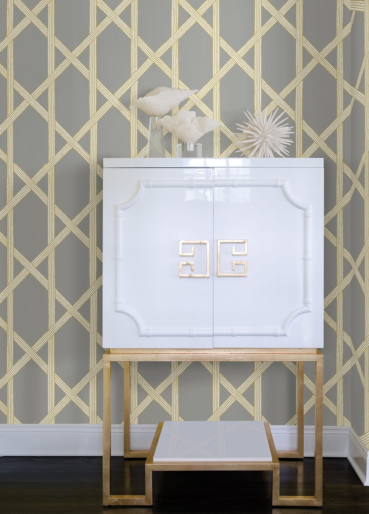 Kenneth James 2671-22423 Mandara Grey Trellis Wallpaper