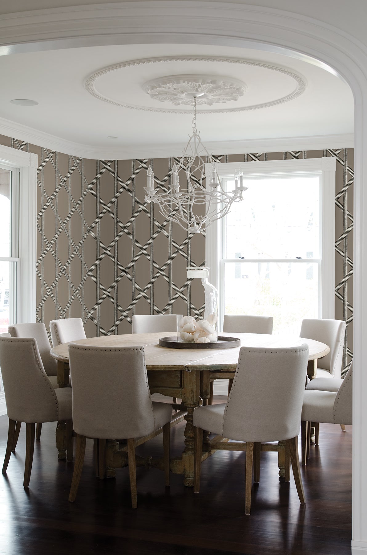 Kenneth James 2671-22424 Mandara Taupe Trellis Wallpaper