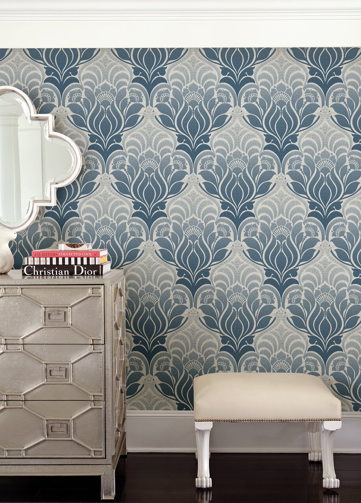 Kenneth James 2671-22425 Twill Blue Damask Wallpaper