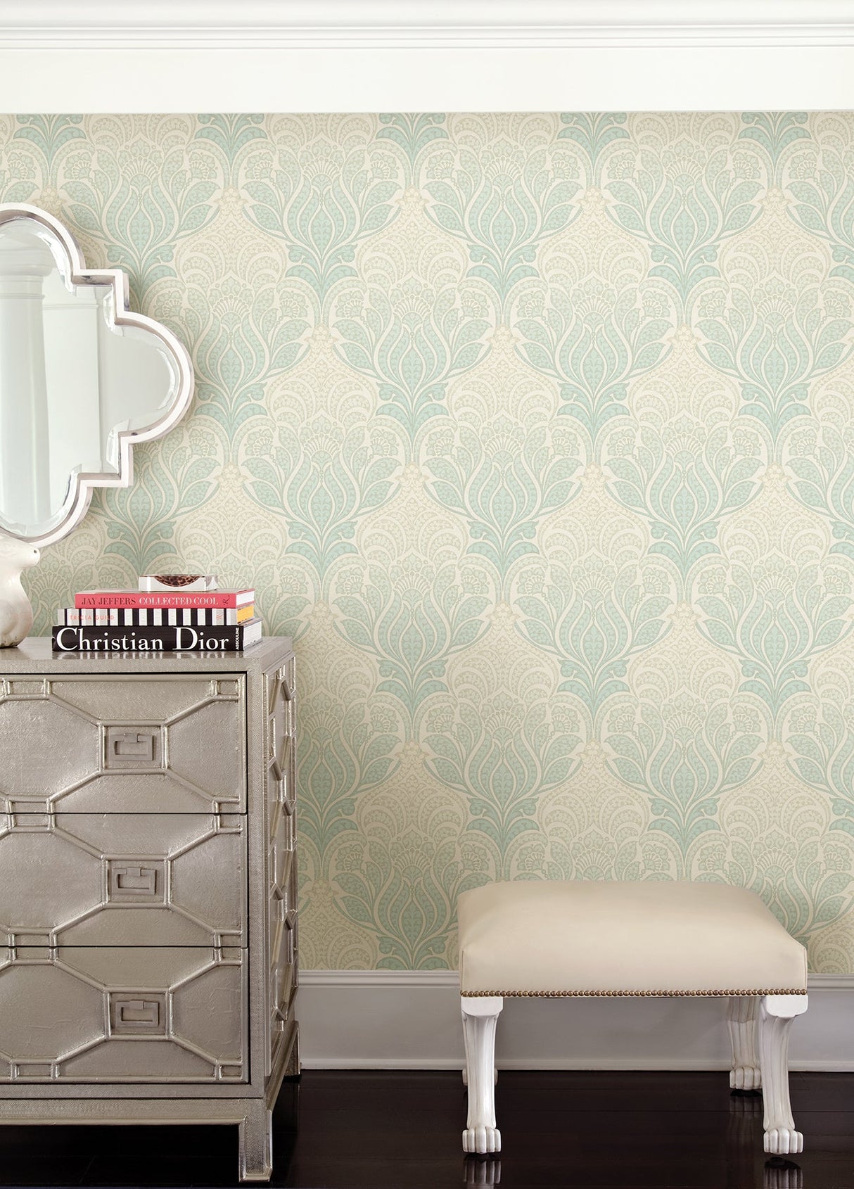 Kenneth James 2671-22426 Twill Sage Damask Wallpaper
