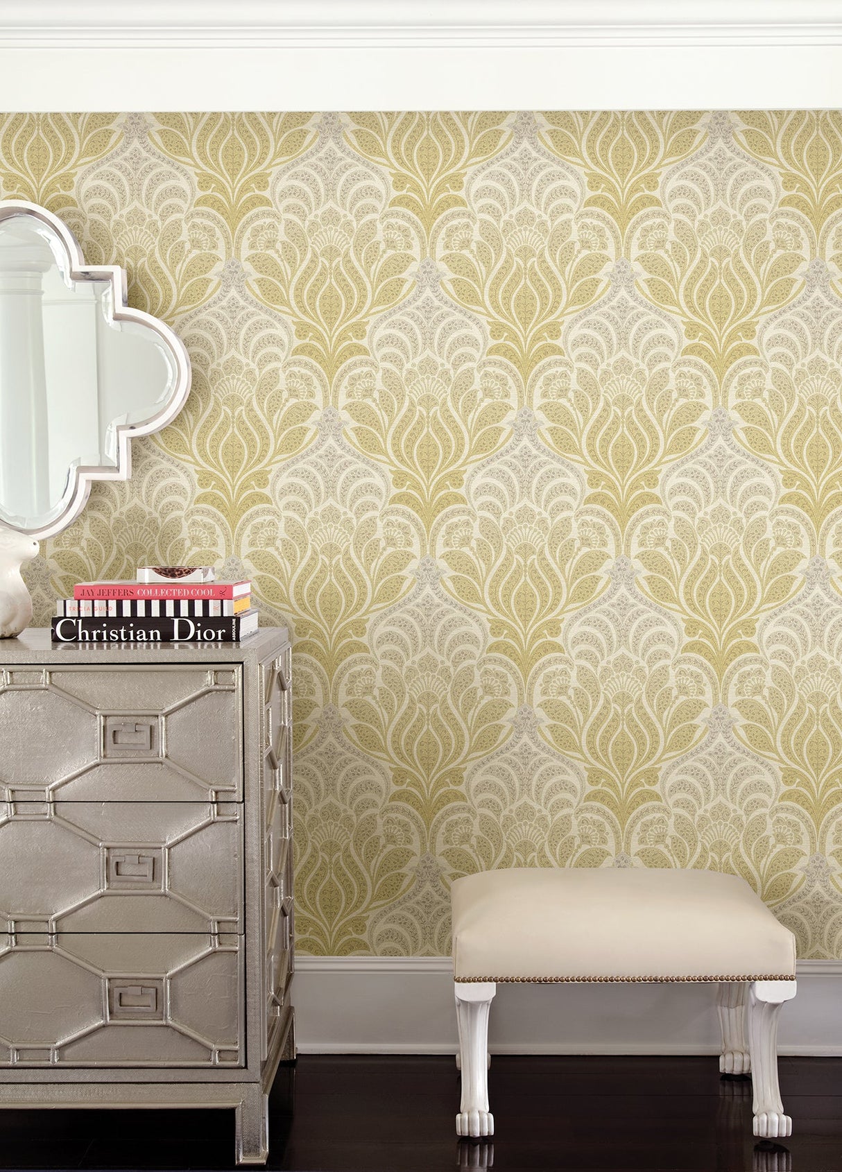 Kenneth James 2671-22427 Twill Yellow Damask Wallpaper