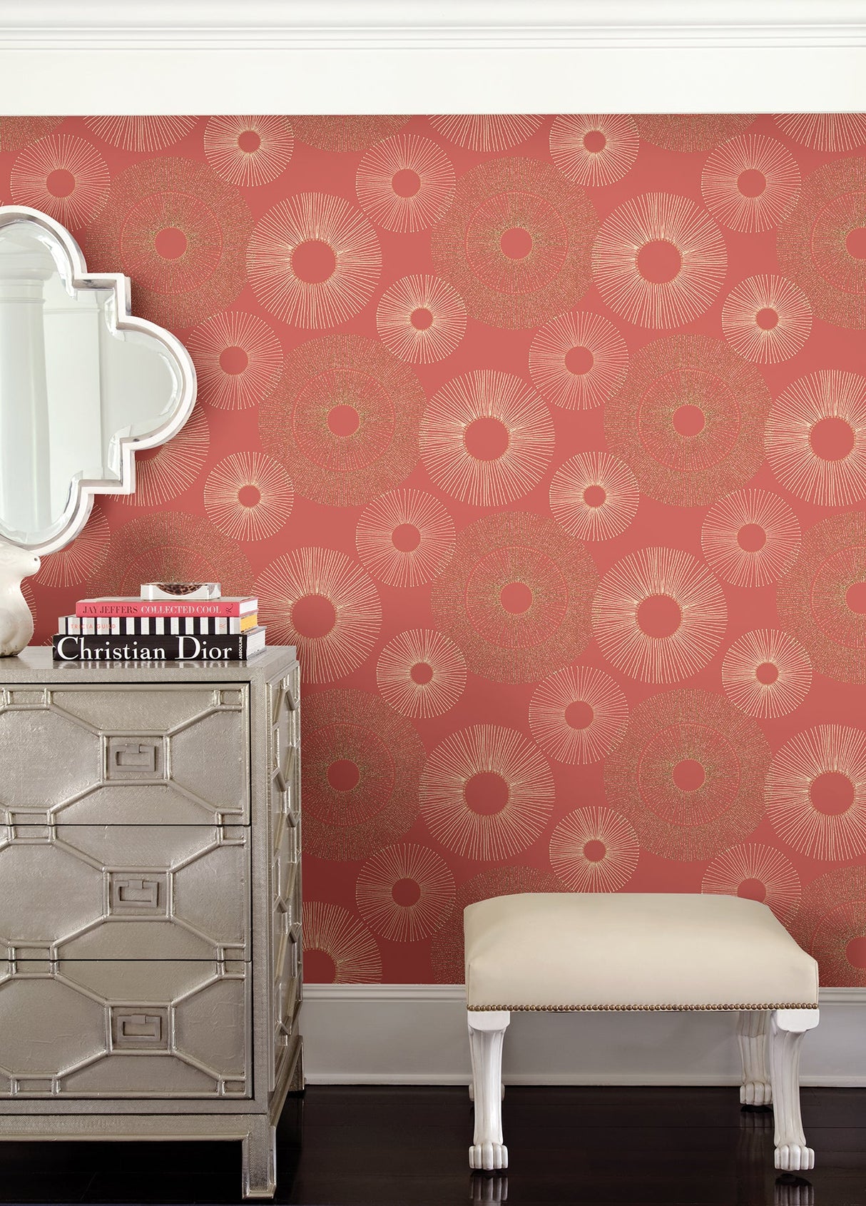 Kenneth James 2671-22450 Eternity Coral Geometric Wallpaper