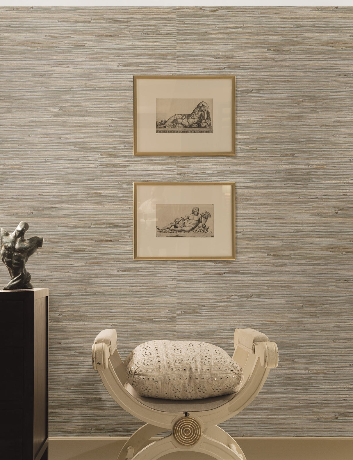 Kenneth James 2693-30273 Heiki Light Grey Grasscloth Wallpaper