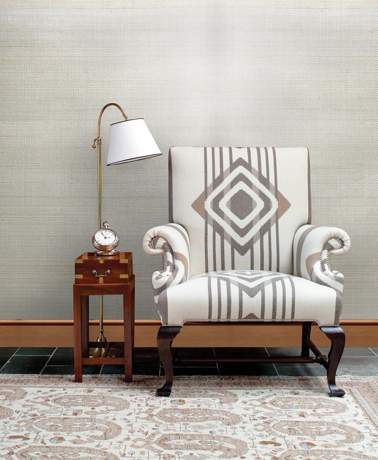 Kenneth James 2732-54745 Pearl River Silver Grasscloth Wallpaper
