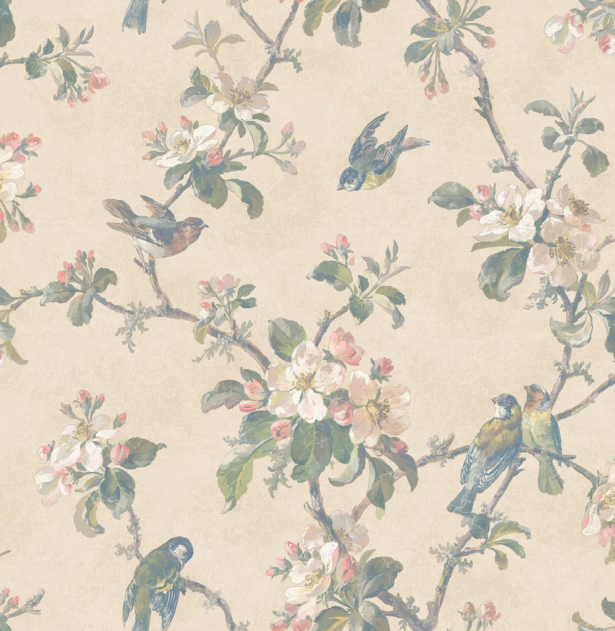 Brewster 2734-003219 Eloisa Beige Floral Scroll Wallpaper