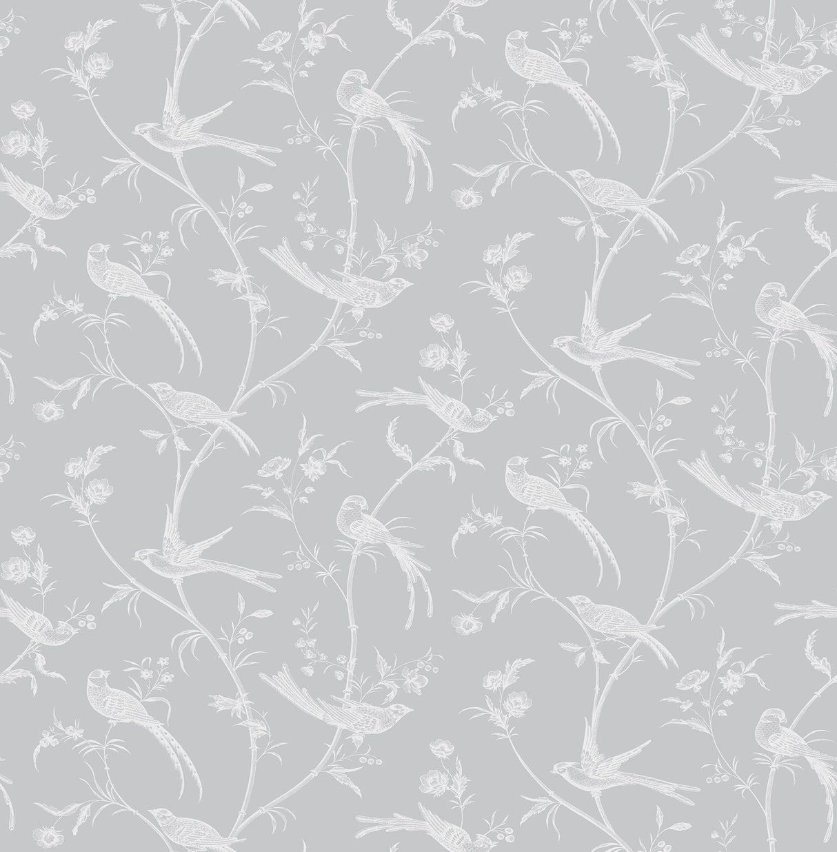 Brewster 2734-24896 Norwich Light Grey Bird Trail Wallpaper