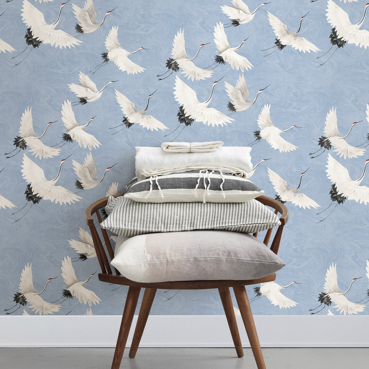 A-Street Prints 2764-24303 Windsong Periwinkle Crane Wallpaper