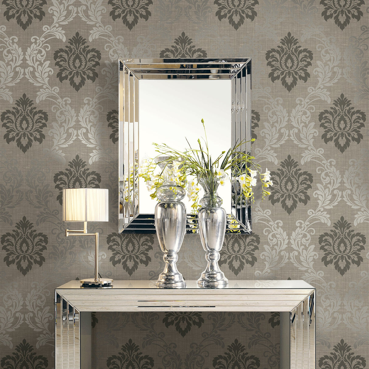Kenneth James 2765-BW40101 Adela Light Brown Twill Damask Wallpaper