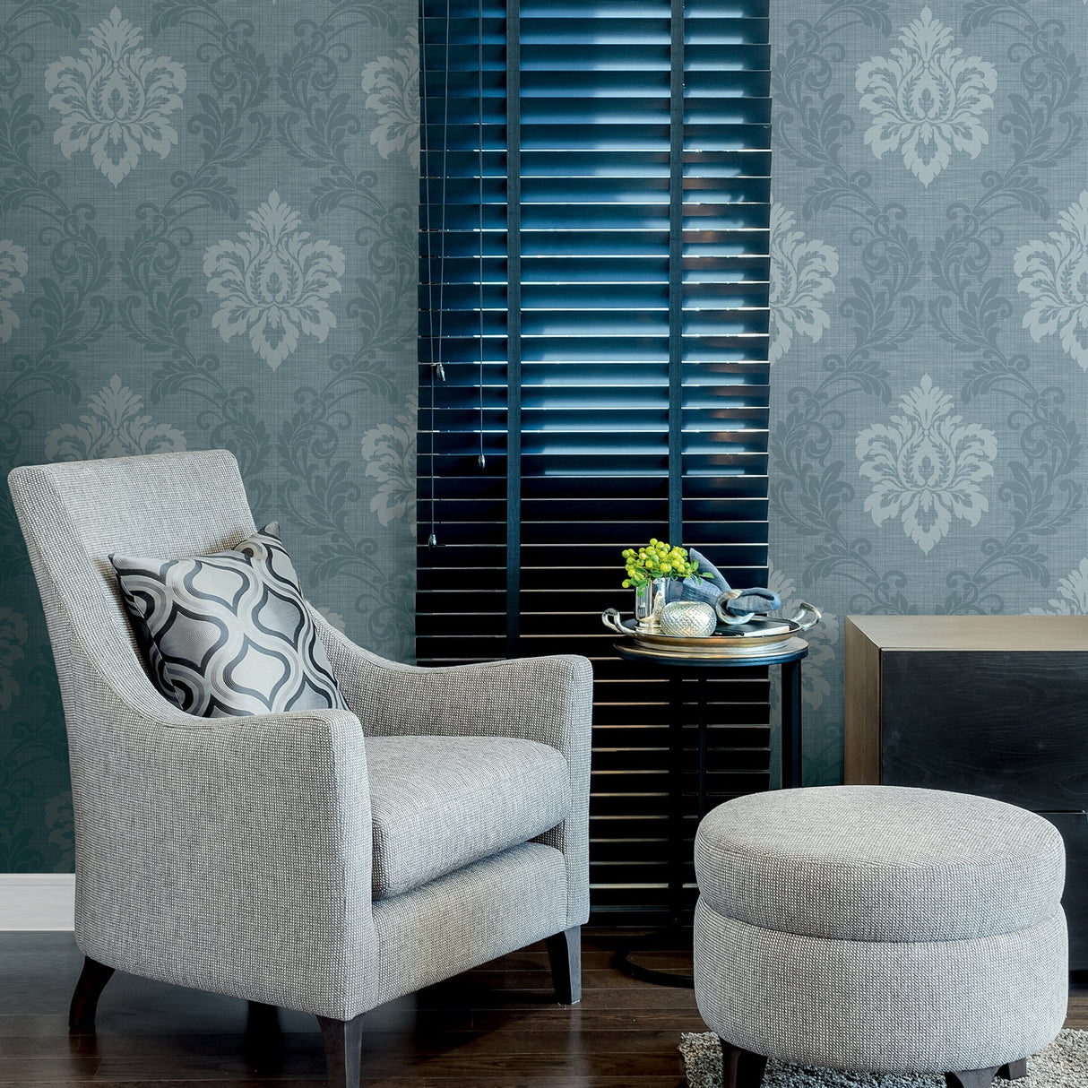 Kenneth James 2765-BW40102 Adela Denim Twill Damask Wallpaper